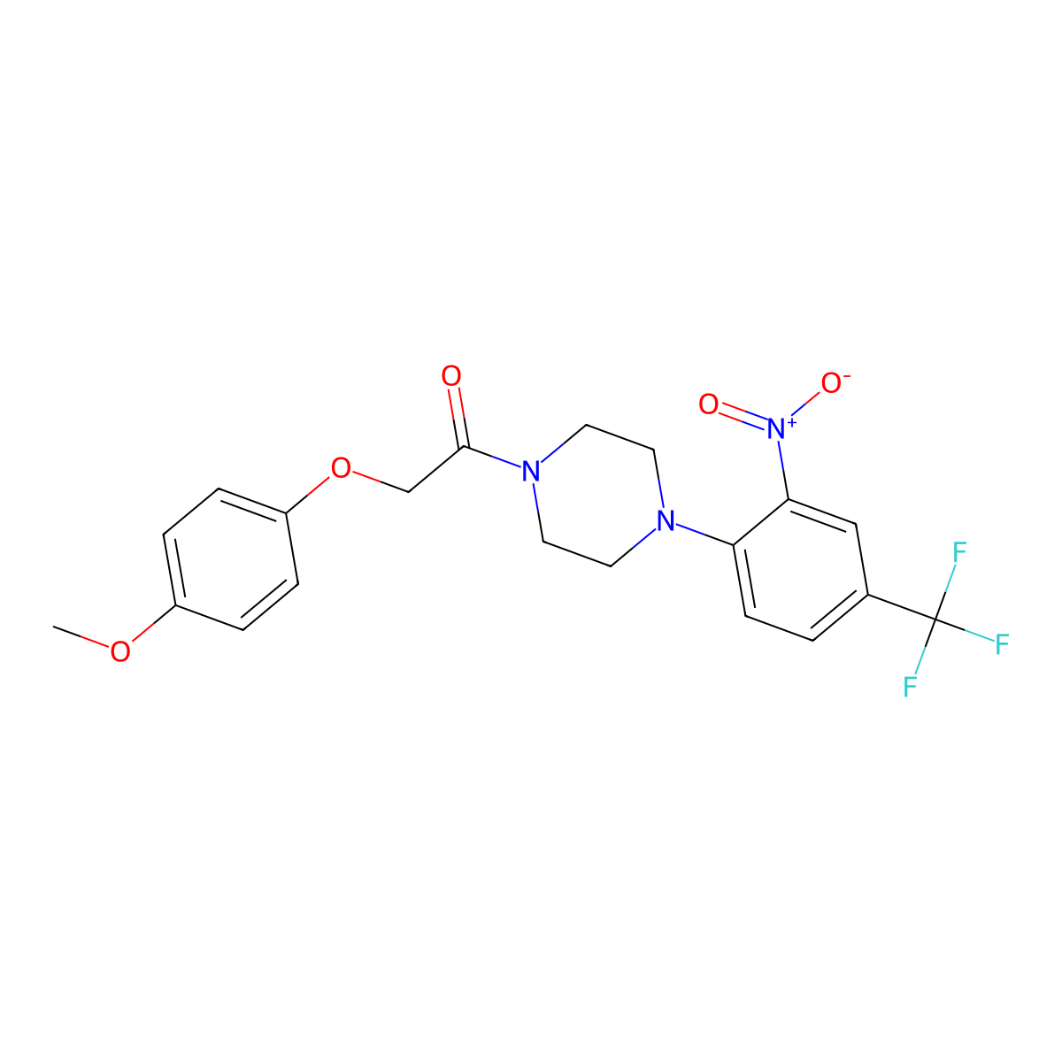2-(4-Methoxyphenoxy)-1-[4-[2-nitro-4-(trifluoromethyl)phenyl]piperazin-1-yl]ethanone molecular structure, CAS 838875-82-4
