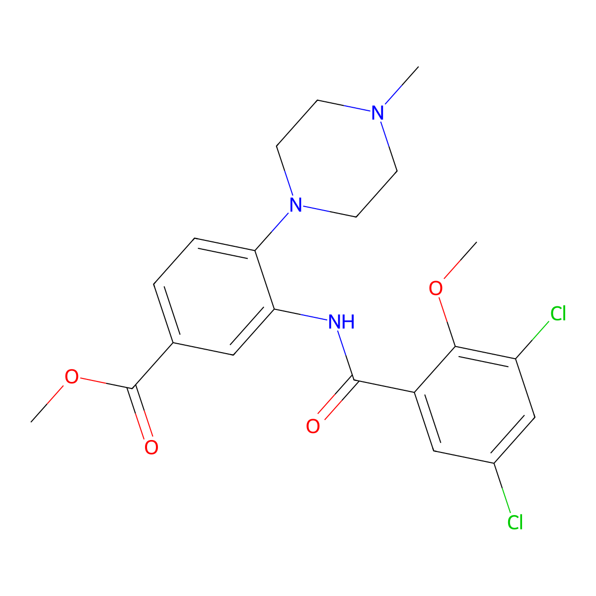 Methyl 3-[(3,5-dichloro-2-methoxybenzoyl)amino]-4-(4-methyl-1-piperazinyl)benzoate molecular structure, CAS 838876-23-6