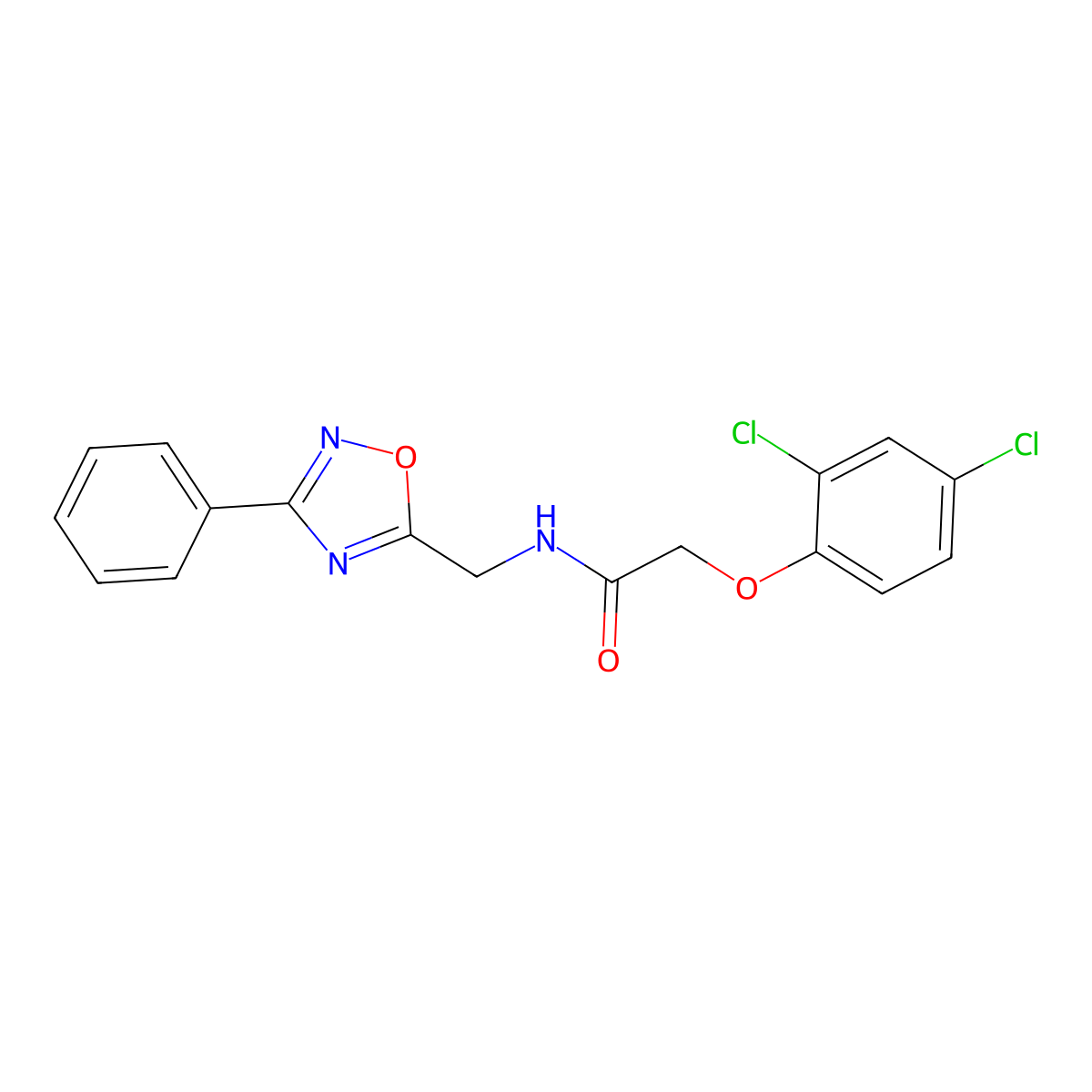 2-(2,4-dichlorophenoxy)-N-[(3-phenyl-1,2,4-oxadiazol-5-yl)methyl]acetamide molecular structure, CAS 838876-38-3