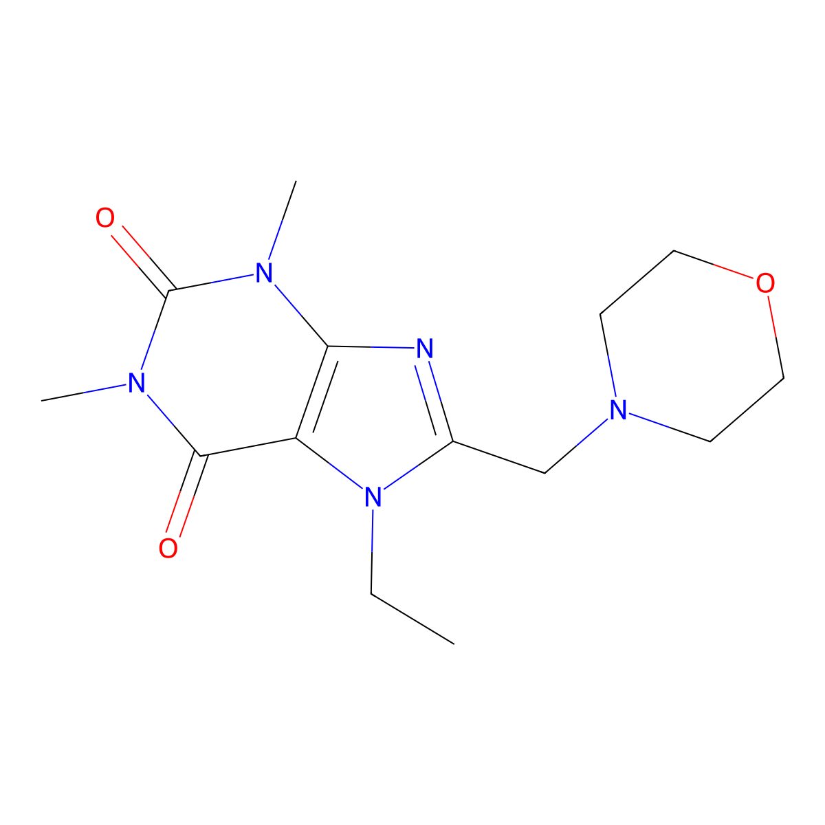 7-ethyl-1,3-dimethyl-8-(morpholin-4-ylmethyl)-3,7-dihydro-1H-purine-2,6-dione molecular structure, CAS 838876-89-4