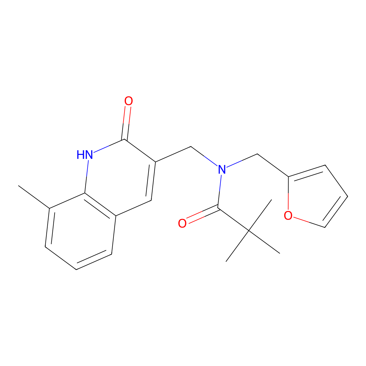 N-(furan-2-ylmethyl)-2,2-dimethyl-N-[(8-methyl-2-oxo-1H-quinolin-3-yl)methyl]propanamide molecular structure, CAS 838877-10-4