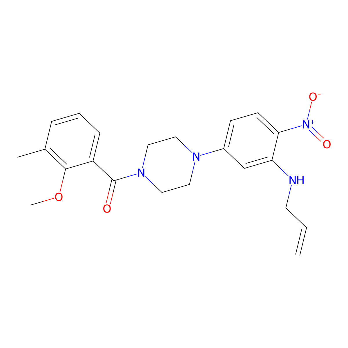 (2-Methoxy-3-methylphenyl)-[4-[4-nitro-3-(prop-2-enylamino)phenyl]piperazin-1-yl]methanone molecular structure, CAS 838879-47-3