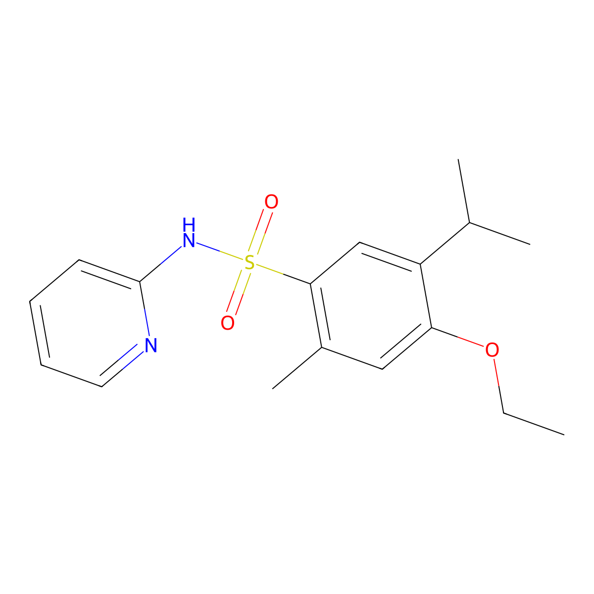 4-ethoxy-2-methyl-5-propan-2-yl-N-pyridin-2-ylbenzenesulfonamide molecular structure, CAS 838879-54-2