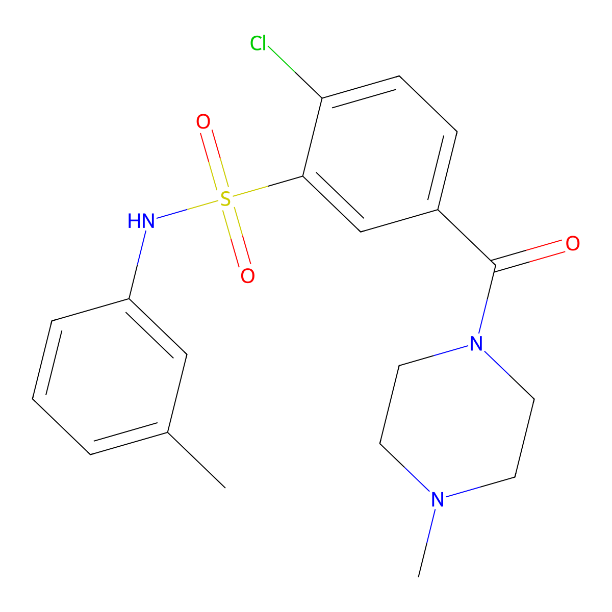 2-chloro-N-(3-methylphenyl)-5-(4-methylpiperazine-1-carbonyl)benzenesulfonamide molecular structure, CAS 838879-71-3