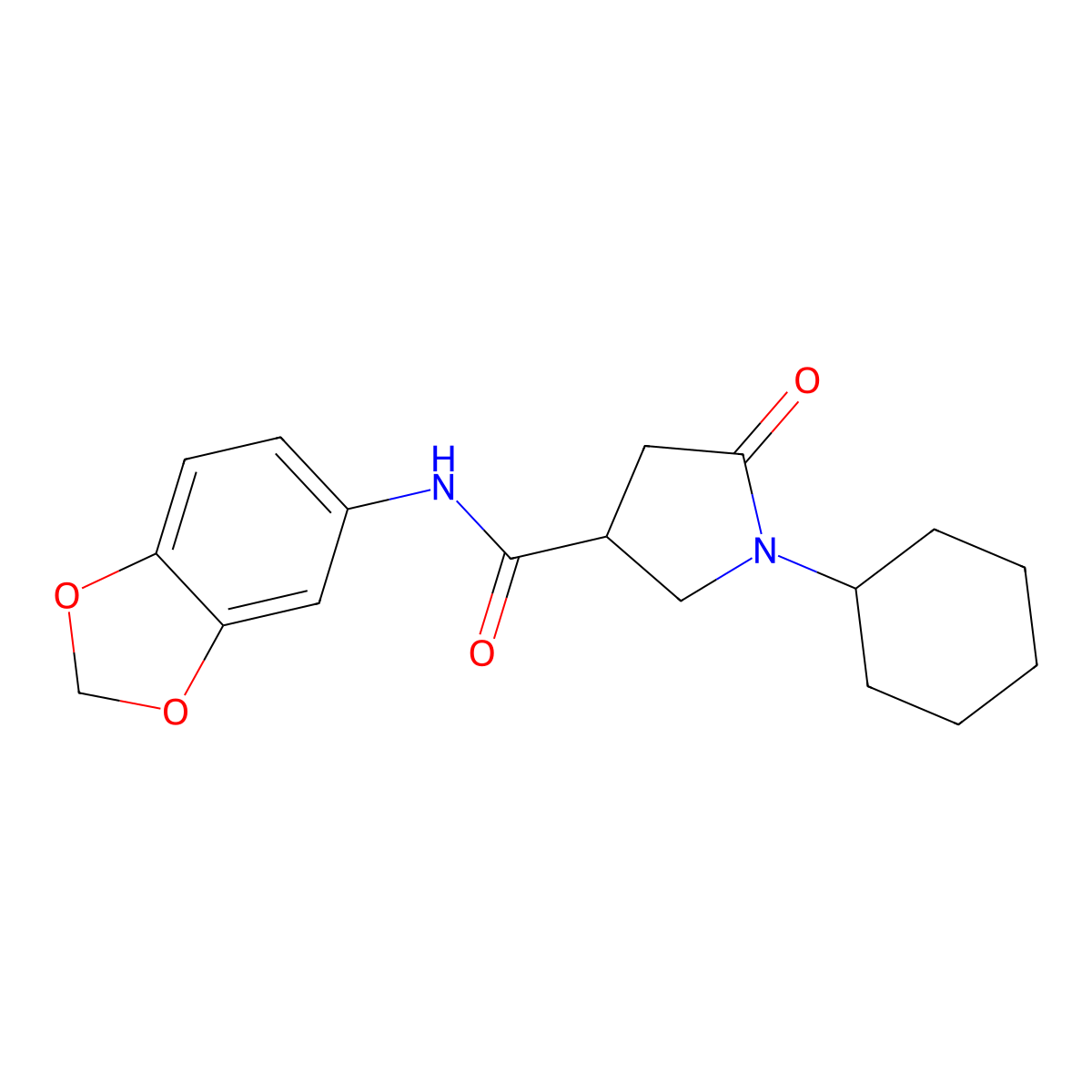 N-(1,3-benzodioxol-5-yl)-1-cyclohexyl-5-oxopyrrolidine-3-carboxamide molecular structure, CAS 838880-37-8