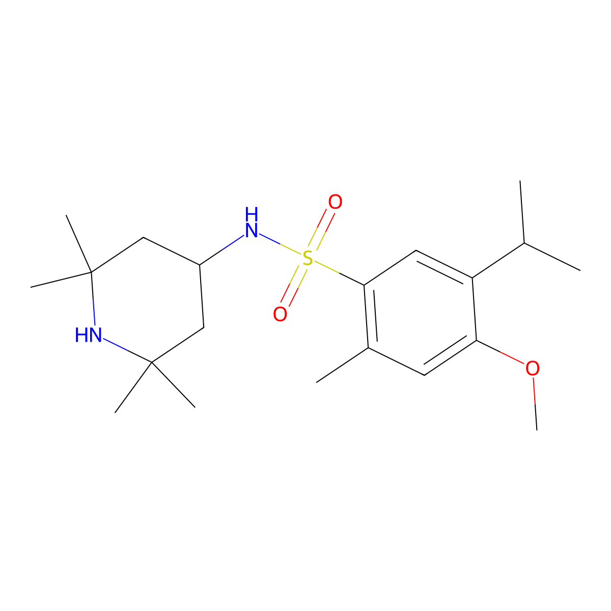 4-methoxy-2-methyl-5-propan-2-yl-N-(2,2,6,6-tetramethylpiperidin-4-yl)benzenesulfonamide molecular structure, CAS 838880-49-2