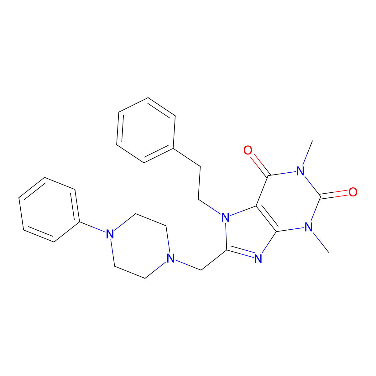 1,3-dimethyl-7-(2-phenylethyl)-8-[(4-phenylpiperazin-1-yl)methyl]-3,7-dihydro-1H-purine-2,6-dione molecular structure, CAS 838880-54-9