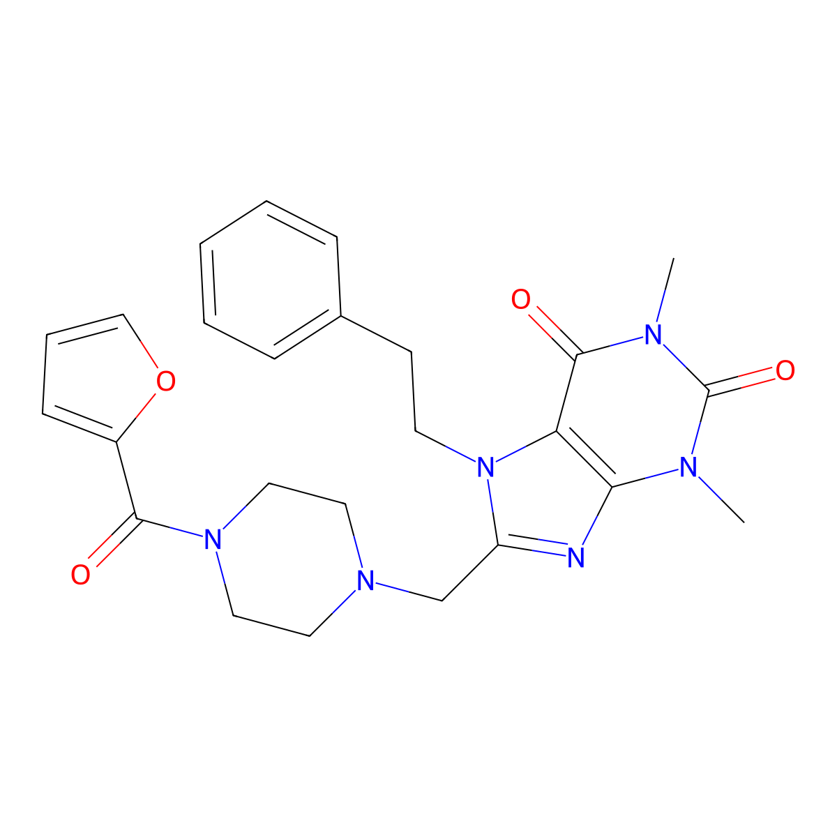 8-{[4-(furan-2-carbonyl)piperazin-1-yl]methyl}-1,3-dimethyl-7-(2-phenylethyl)-2,3,6,7-tetrahydro-1H-purine-2,6-dione molecular structure, CAS 838880-56-1