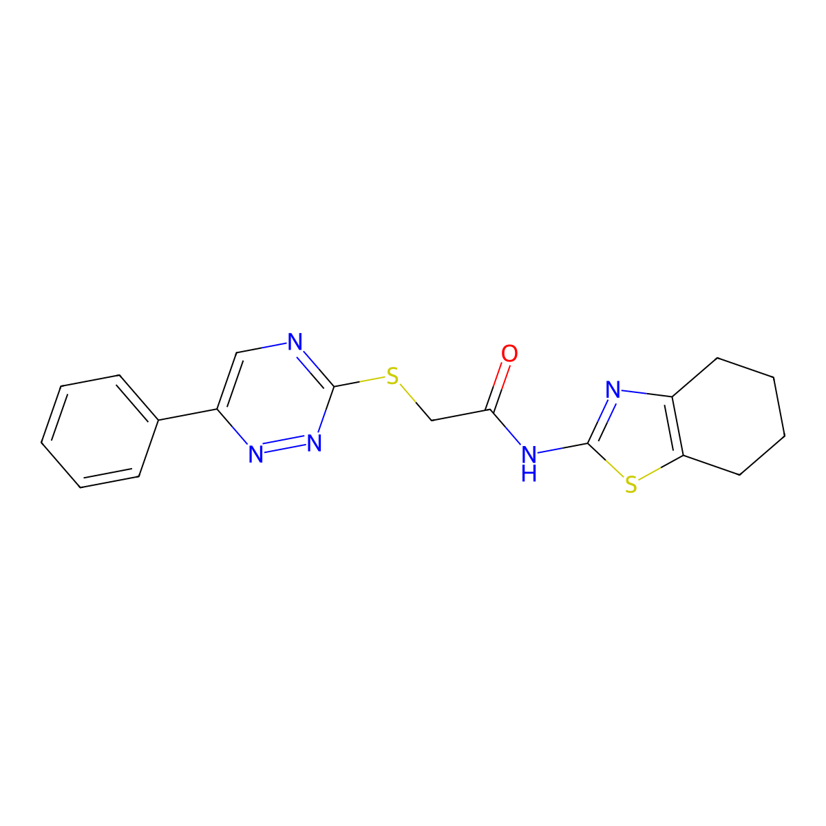 2-[(6-phenyl-1,2,4-triazin-3-yl)sulfanyl]-N-(4,5,6,7-tetrahydro-1,3-benzothiazol-2-yl)acetamide molecular structure, CAS 838880-65-2