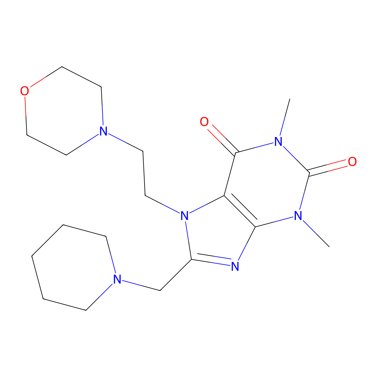 1,3-dimethyl-7-(2-morpholinoethyl)-8-(piperidin-1-ylmethyl)-1H-purine-2,6(3H,7H)-dione molecular structure, CAS 838880-67-4