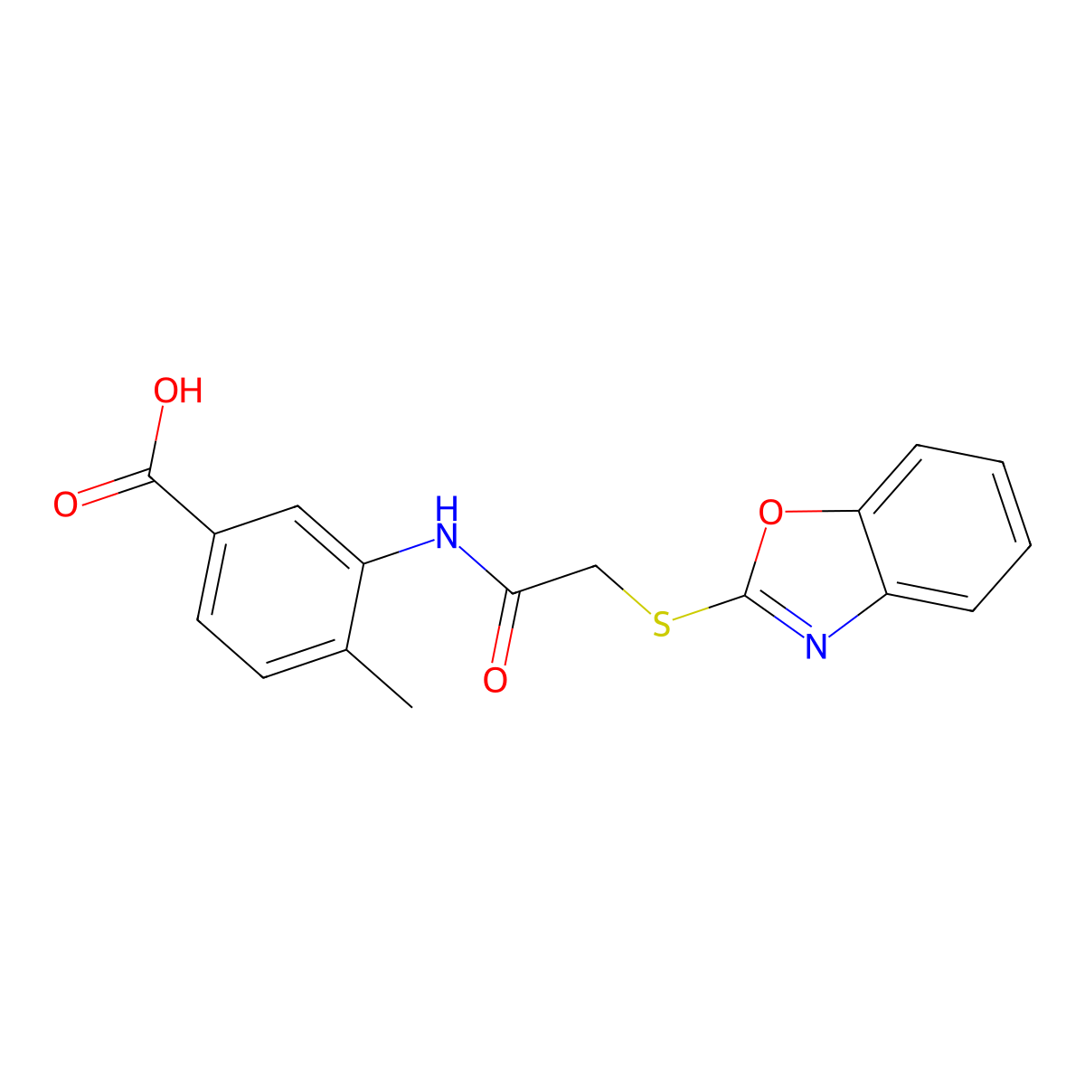 3-[[2-(1,3-Benzoxazol-2-ylsulfanyl)acetyl]amino]-4-methylbenzoic acid molecular structure, CAS 838880-80-1
