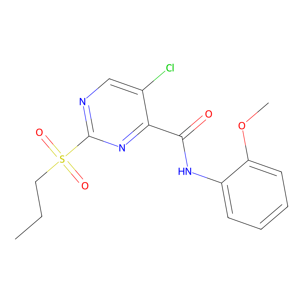 5-chloro-N-(2-methoxyphenyl)-2-propylsulfonylpyrimidine-4-carboxamide molecular structure, CAS 838880-90-3