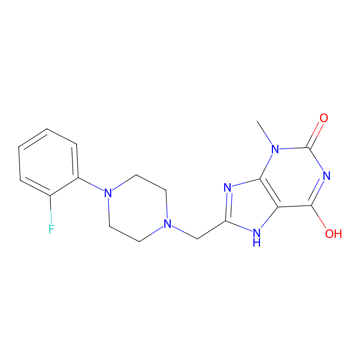 8-[[4-(2-fluorophenyl)piperazin-1-yl]methyl]-3-methyl-7H-purine-2,6-dione molecular structure, CAS 838881-24-6
