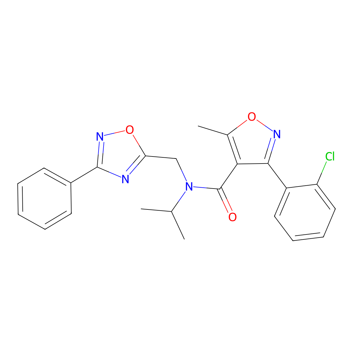 3-(2-chlorophenyl)-5-methyl-N-[(3-phenyl-1,2,4-oxadiazol-5-yl)methyl]-N-propan-2-yl-1,2-oxazole-4-carboxamide molecular structure, CAS 838881-27-9