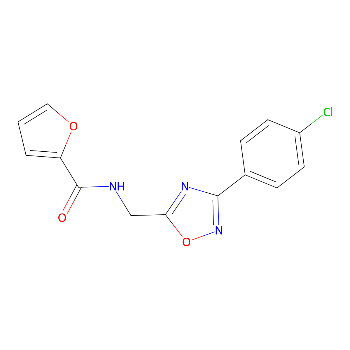 N-[[3-(4-chlorophenyl)-1,2,4-oxadiazol-5-yl]methyl]furan-2-carboxamide molecular structure, CAS 838881-45-1