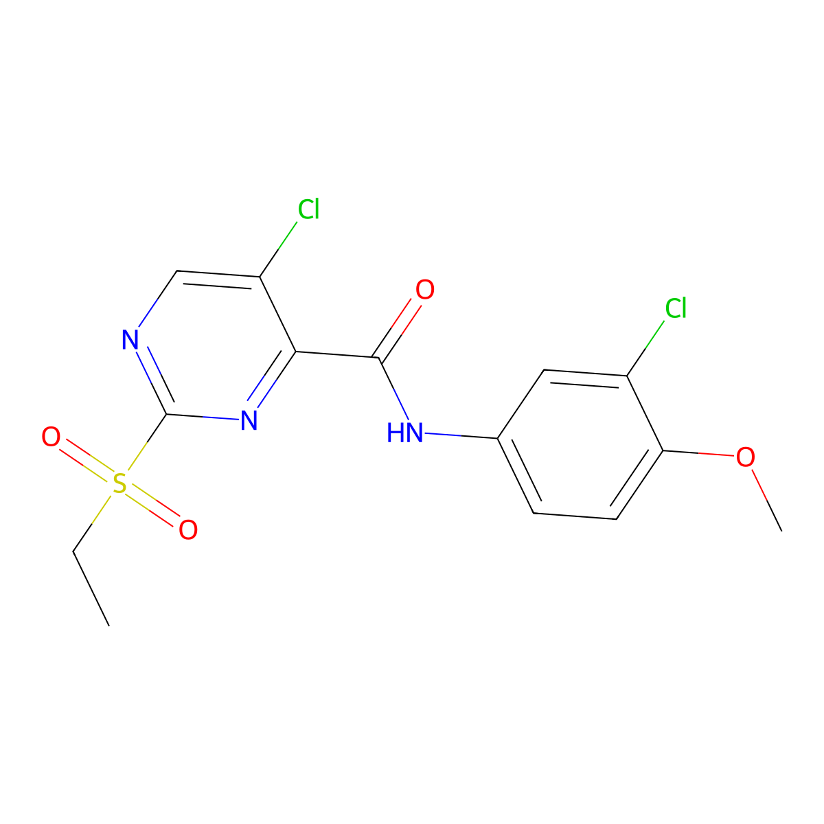 5-chloro-N-(3-chloro-4-methoxyphenyl)-2-ethylsulfonylpyrimidine-4-carboxamide molecular structure, CAS 838881-46-2
