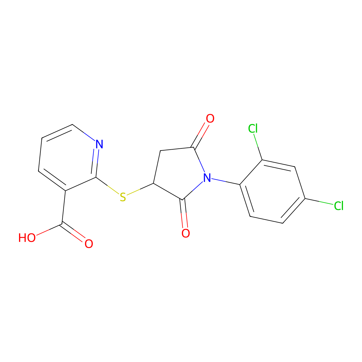 2-((1-(2,4-Dichlorophenyl)-2,5-dioxopyrrolidin-3-yl)thio)nicotinic acid molecular structure, CAS 838881-48-4