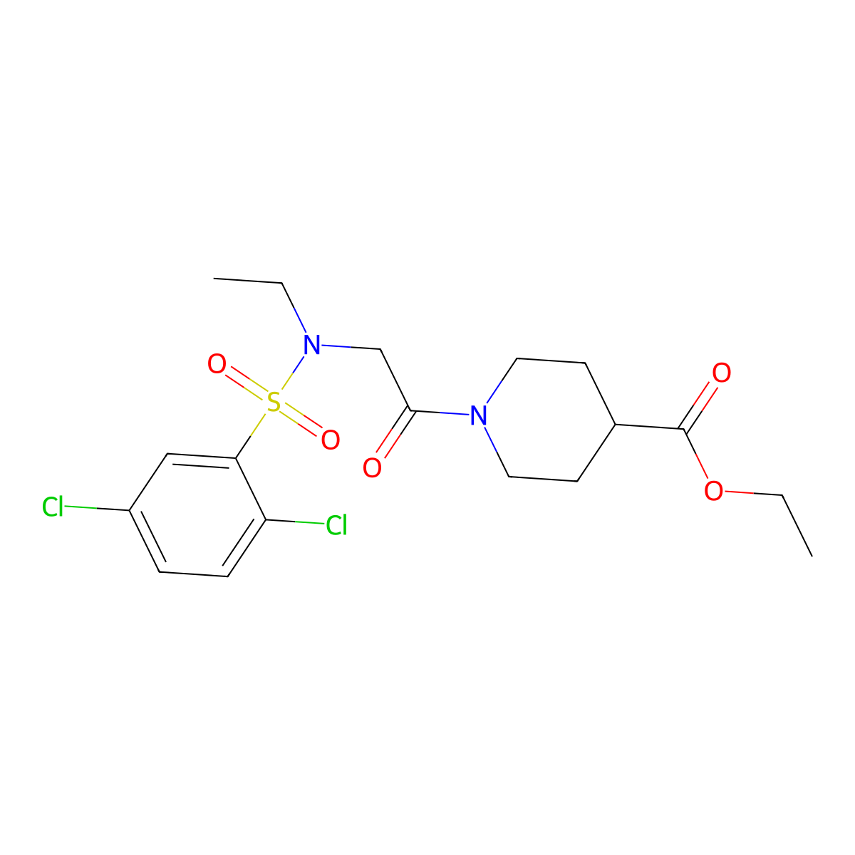 ethyl 1-{N-[(2,5-dichlorophenyl)sulfonyl]-N-ethylglycyl}piperidine-4-carboxylate molecular structure, CAS 838881-51-9