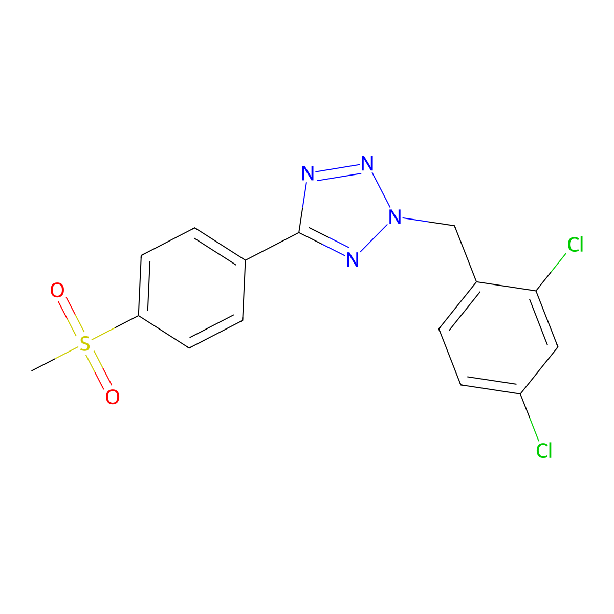 2-[(2,4-Dichlorophenyl)methyl]-5-(4-methylsulfonylphenyl)tetrazole molecular structure, CAS 838881-69-9