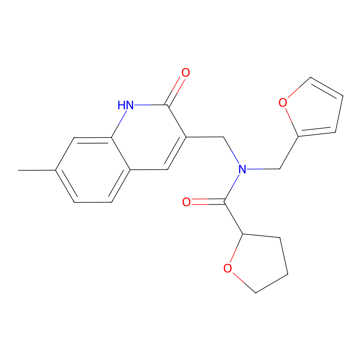 N-(furan-2-ylmethyl)-N-[(7-methyl-2-oxo-1H-quinolin-3-yl)methyl]oxolane-2-carboxamide molecular structure, CAS 838881-84-8