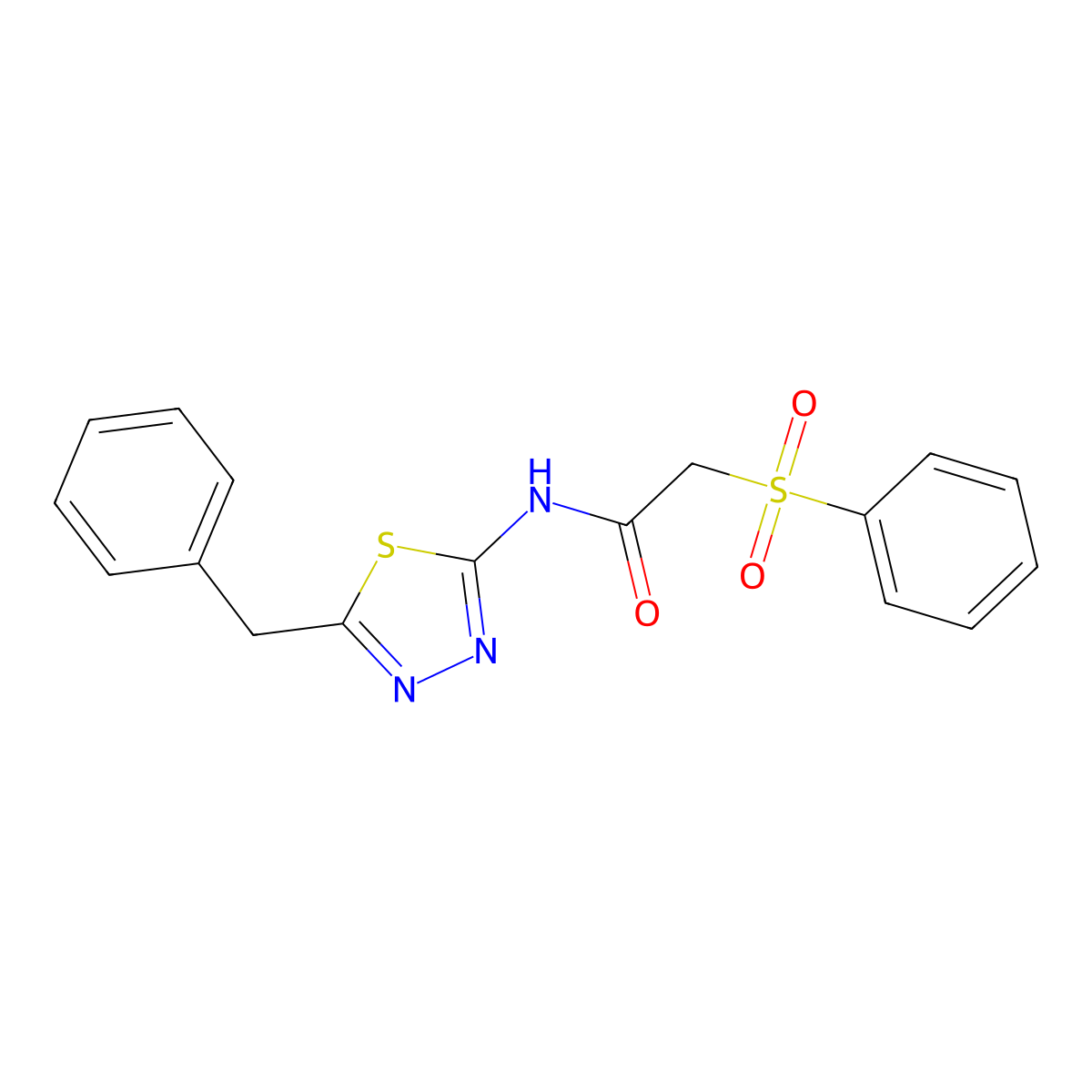 2-(benzenesulfonyl)-N-(5-benzyl-1,3,4-thiadiazol-2-yl)acetamide molecular structure, CAS 838881-87-1
