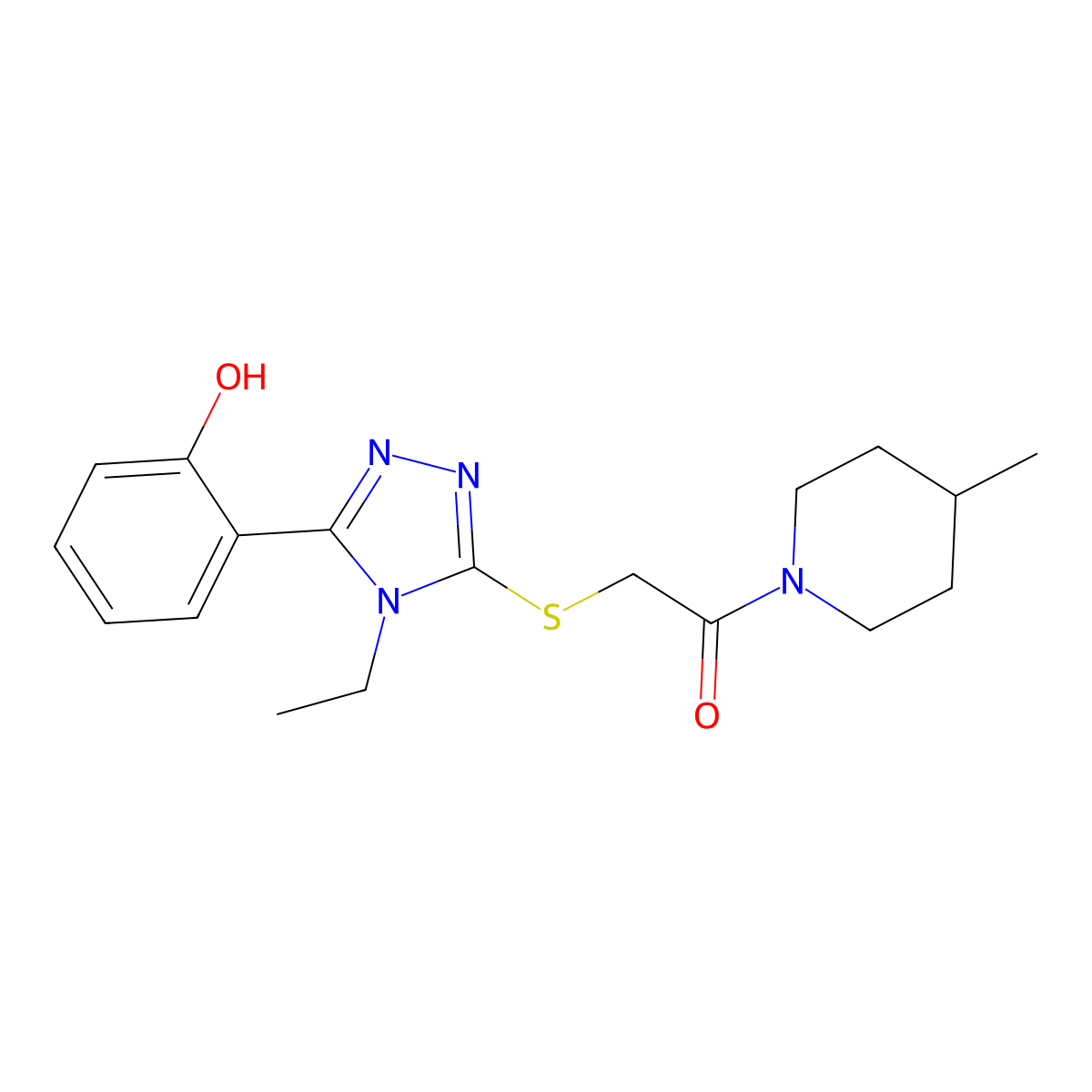 2-{[4-ethyl-5-(2-hydroxyphenyl)-4H-1,2,4-triazol-3-yl]sulfanyl}-1-(4-methylpiperidin-1-yl)ethanone molecular structure, CAS 838881-92-8