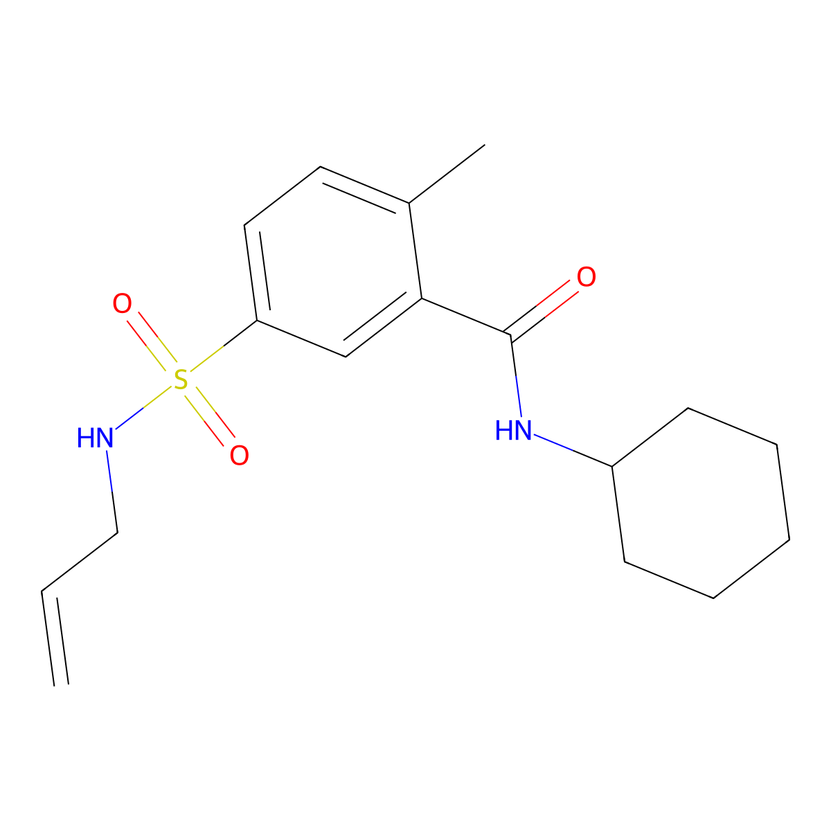 N-cyclohexyl-2-methyl-5-(prop-2-enylsulfamoyl)benzamide molecular structure, CAS 838881-96-2