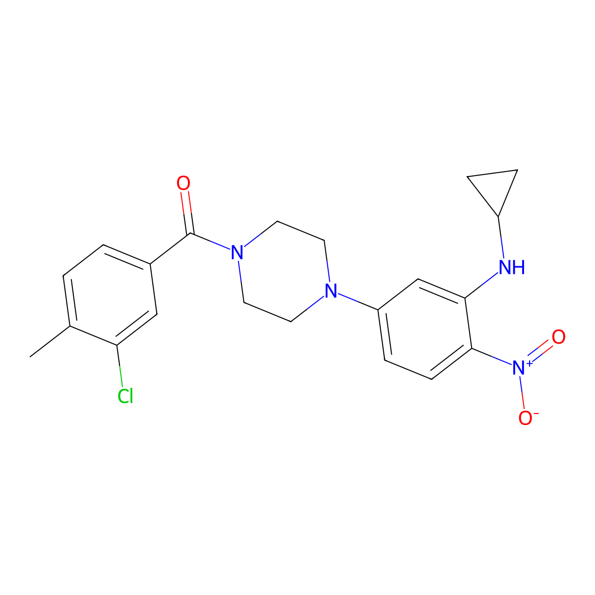 (3-Chloro-4-methylphenyl)-[4-[3-(cyclopropylamino)-4-nitrophenyl]piperazin-1-yl]methanone molecular structure, CAS 838881-97-3