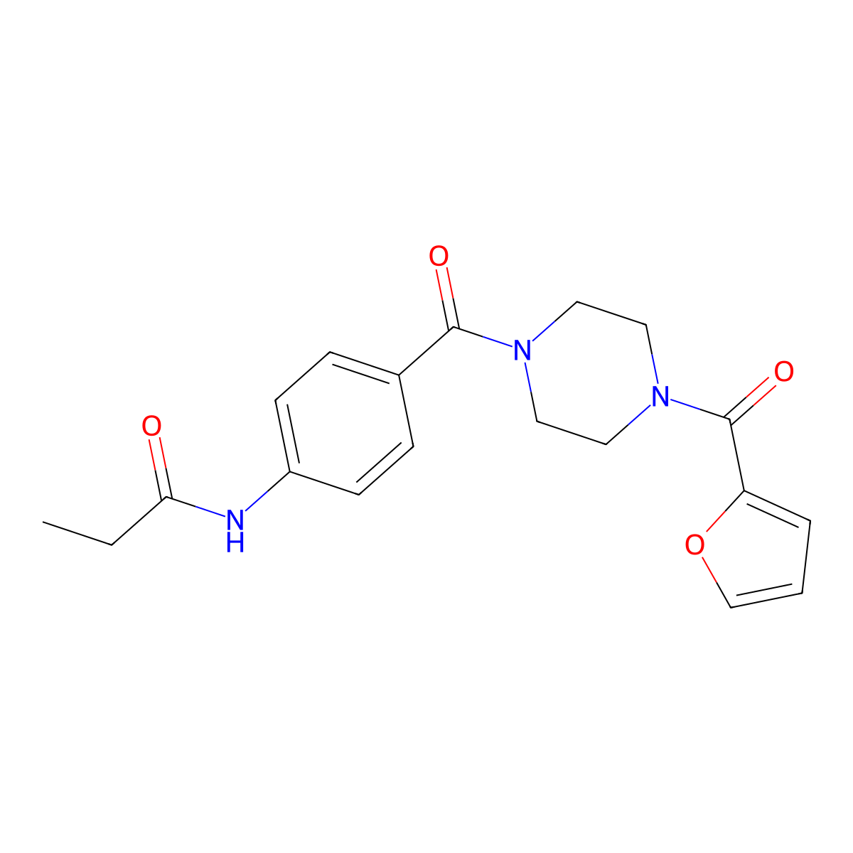 N-[4-[4-(furan-2-carbonyl)piperazine-1-carbonyl]phenyl]propanamide molecular structure, CAS 838882-06-7