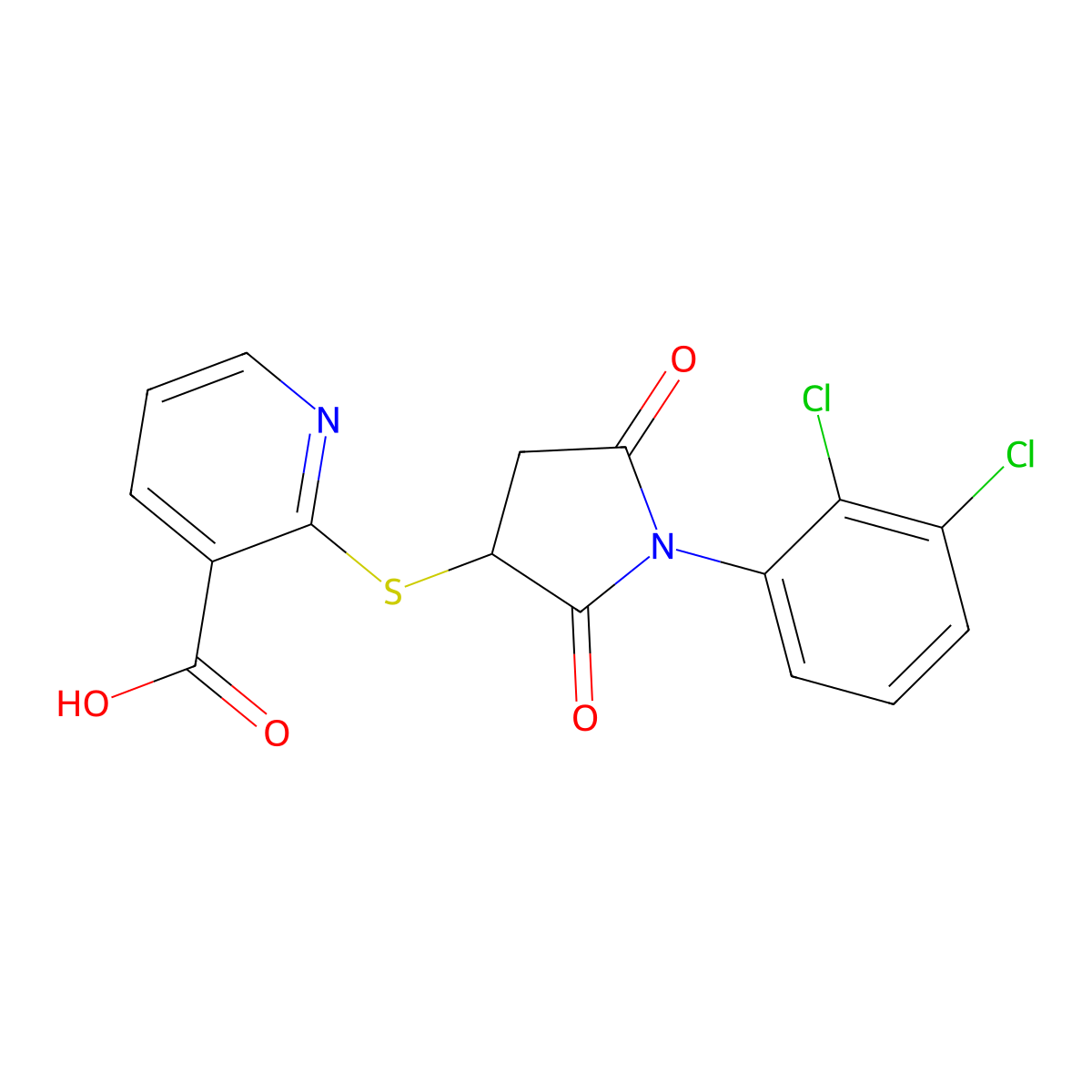 2-((1-(2,3-Dichlorophenyl)-2,5-dioxopyrrolidin-3-yl)thio)nicotinic acid molecular structure, CAS 838882-67-0