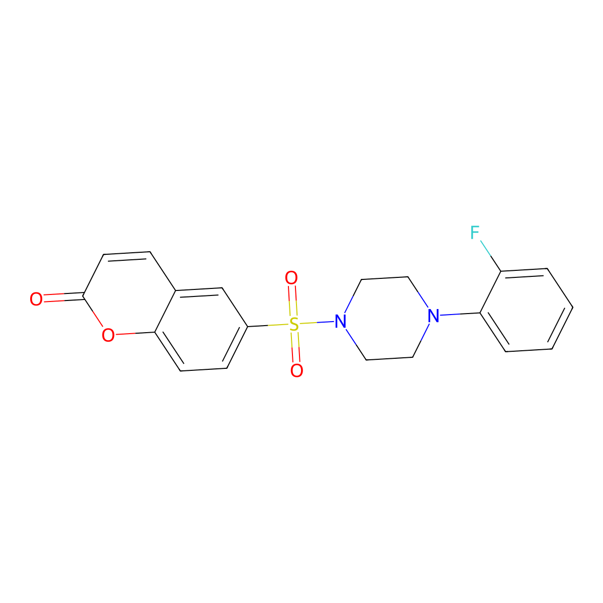 6-[4-(2-Fluoro-phenyl)-piperazine-1-sulfonyl]-chromen-2-one molecular structure, CAS 838882-85-2