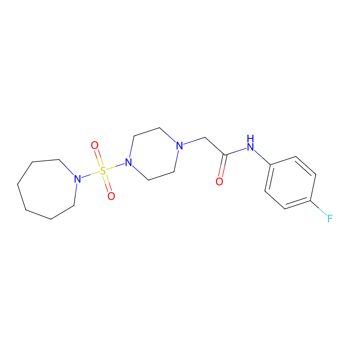 2-(4-(azepan-1-ylsulfonyl)piperazin-1-yl)-N-(4-fluorophenyl)acetamide molecular structure, CAS 838883-02-6