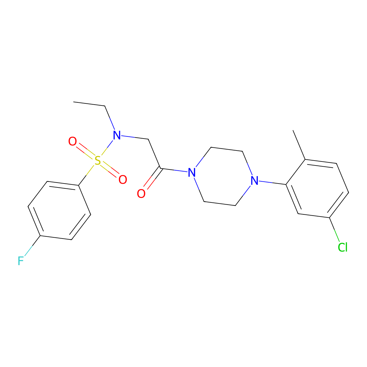 N-[2-[4-(5-chloro-2-methylphenyl)piperazin-1-yl]-2-oxoethyl]-N-ethyl-4-fluorobenzenesulfonamide molecular structure, CAS 838883-25-3