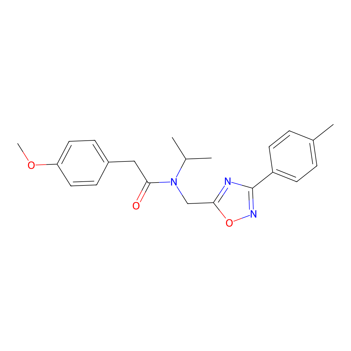 2-(4-methoxyphenyl)-N-[[3-(4-methylphenyl)-1,2,4-oxadiazol-5-yl]methyl]-N-propan-2-ylacetamide molecular structure, CAS 838883-31-1