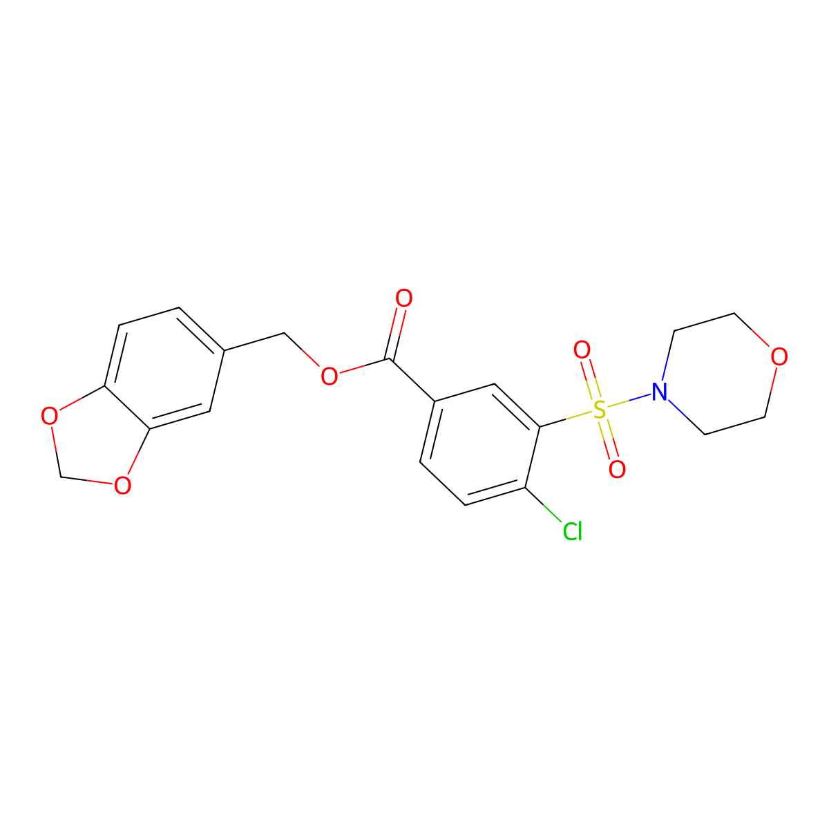 1,3-Benzodioxol-5-ylmethyl 4-chloro-3-(morpholin-4-ylsulfonyl)benzoate molecular structure, CAS 838883-64-0