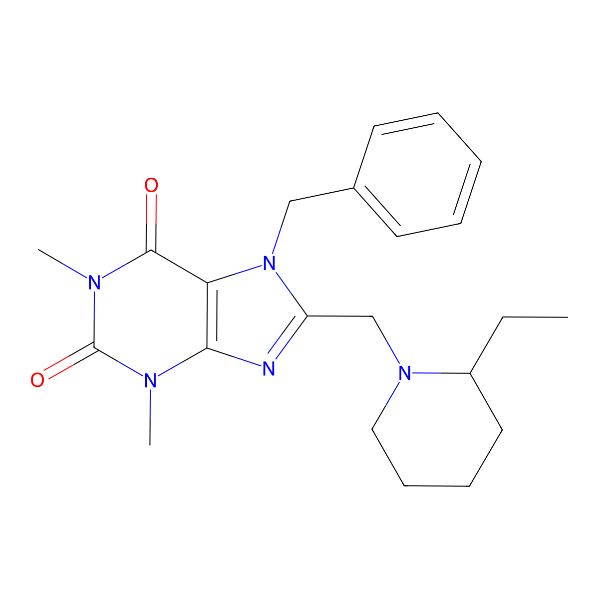 7-Benzyl-8-[(2-ethylpiperidin-1-yl)methyl]-1,3-dimethylpurine-2,6-dione molecular structure, CAS 838883-65-1
