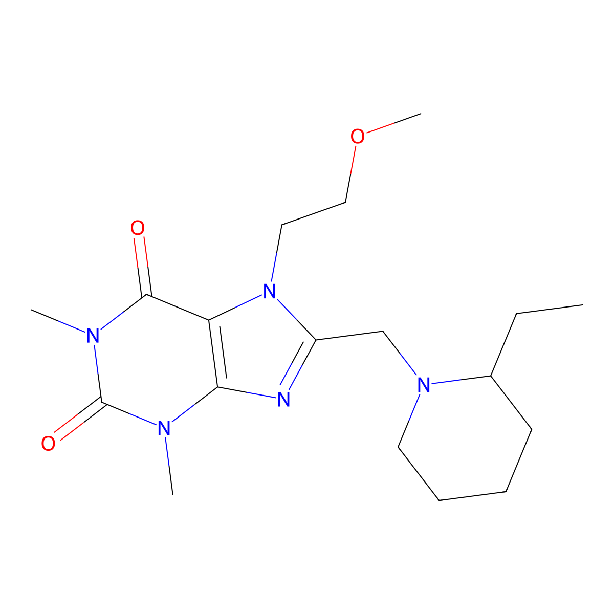 8-[(2-Ethylpiperidin-1-yl)methyl]-7-(2-methoxyethyl)-1,3-dimethylpurine-2,6-dione molecular structure, CAS 838883-81-1
