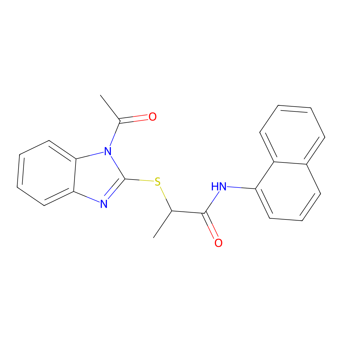 2-(1-acetylbenzimidazol-2-yl)sulfanyl-N-naphthalen-1-ylpropanamide molecular structure, CAS 838883-84-4