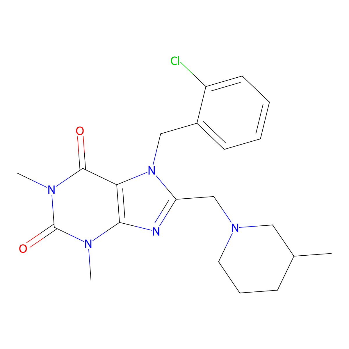 7-[(2-chlorophenyl)methyl]-1,3-dimethyl-8-[(3-methylpiperidin-1-yl)methyl]-2,3,6,7-tetrahydro-1H-purine-2,6-dione molecular structure, CAS 838883-91-3
