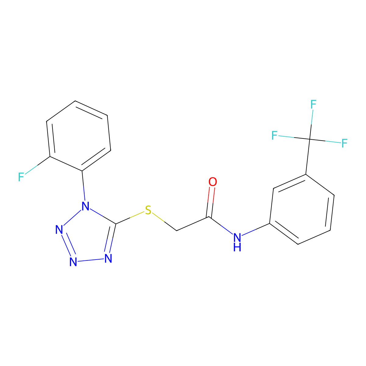 2-((1-(2-fluorophenyl)-1H-tetrazol-5-yl)thio)-N-(3-(trifluoromethyl)phenyl)acetamide molecular structure, CAS 838883-92-4