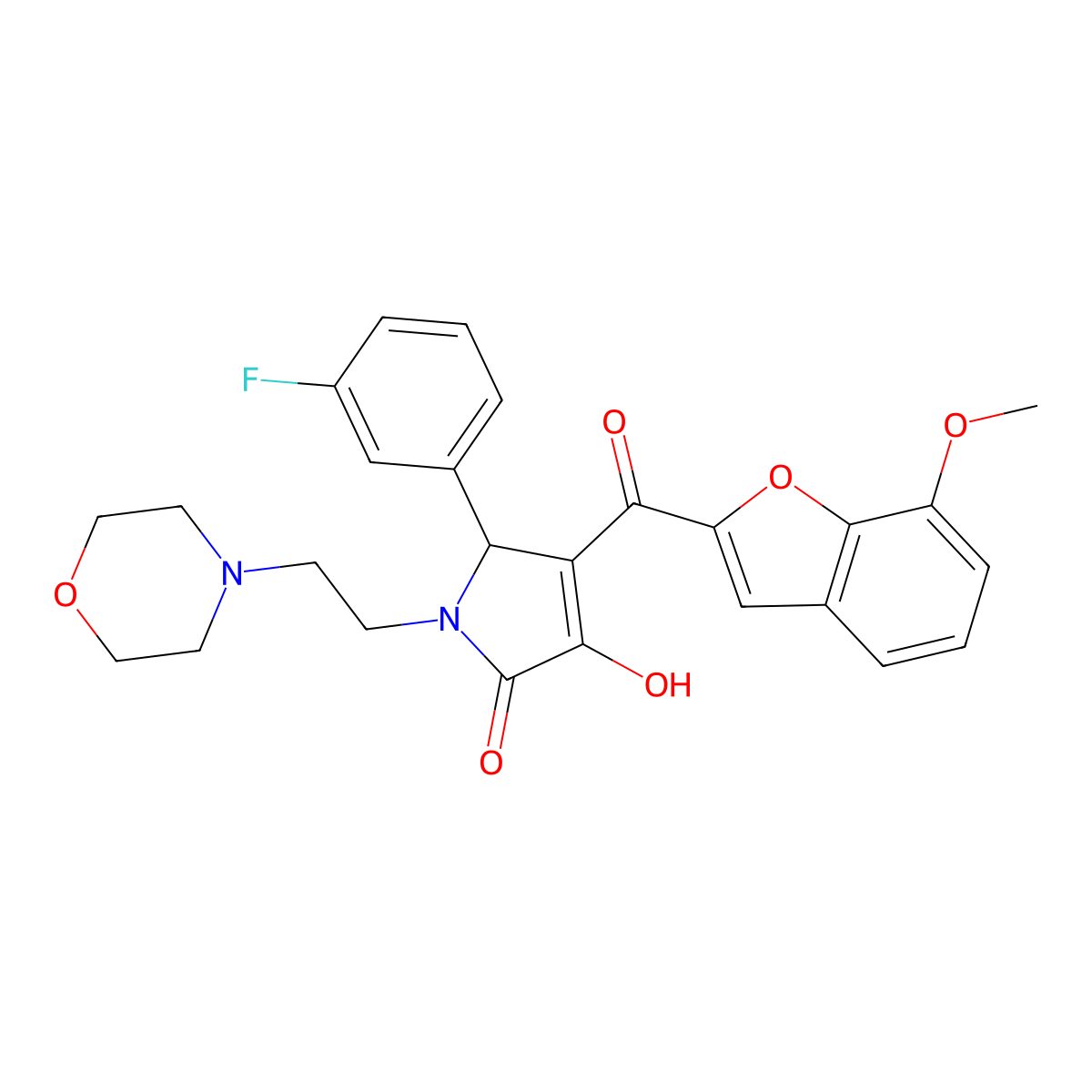 5-(3-Fluorophenyl)-3-hydroxy-4-[(7-methoxybenzo[d]furan-2-yl)carbonyl]-1-(2-mo rpholin-4-ylethyl)-3-pyrrolin-2-one molecular structure, CAS 838883-97-9
