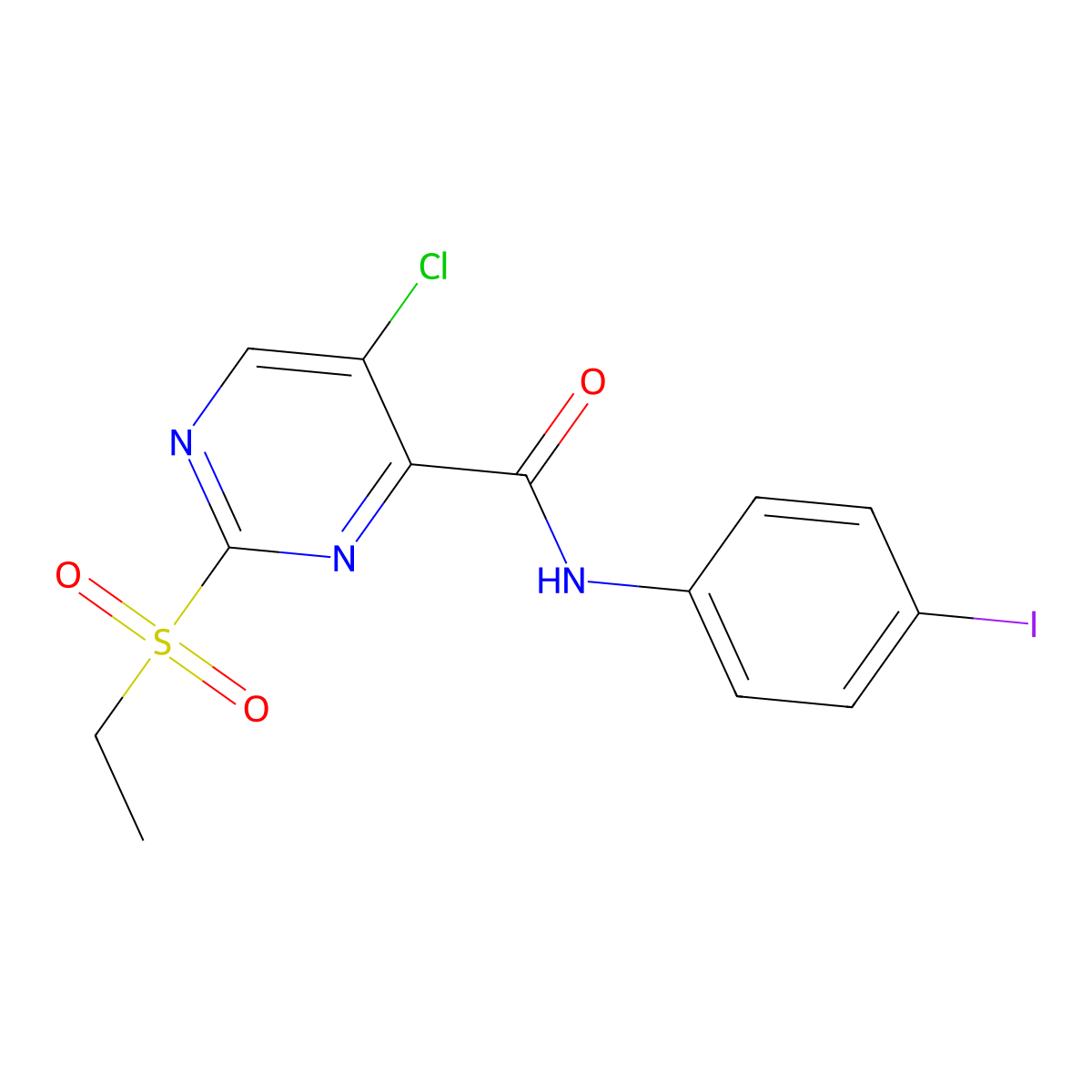 5-chloro-2-ethylsulfonyl-N-(4-iodophenyl)pyrimidine-4-carboxamide molecular structure, CAS 838884-00-7