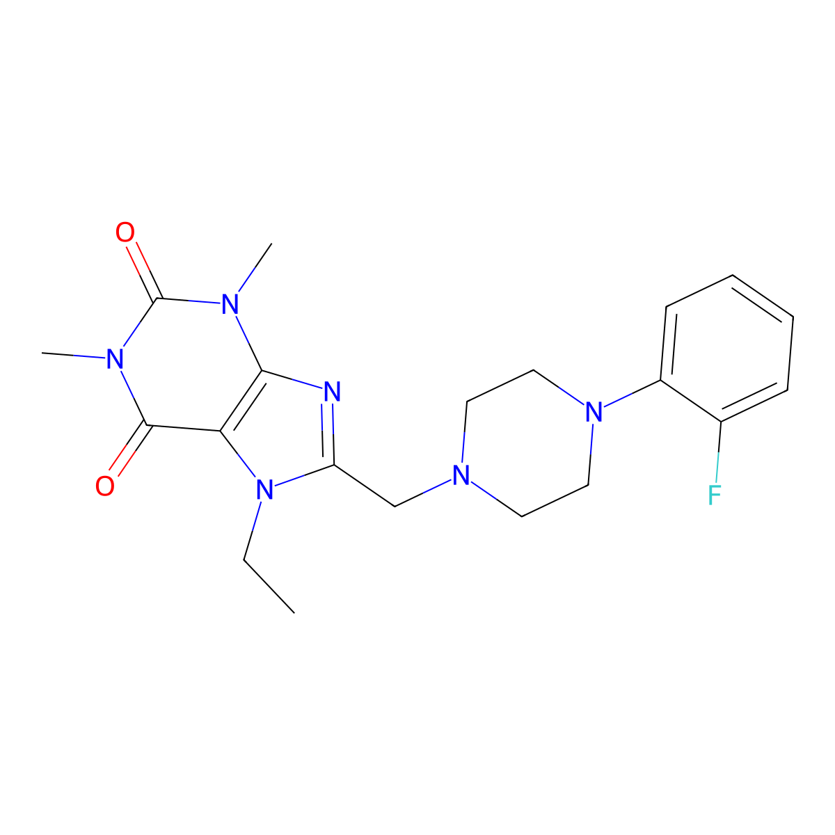 7-ethyl-8-{[4-(2-fluorophenyl)piperazin-1-yl]methyl}-1,3-dimethyl-3,7-dihydro-1H-purine-2,6-dione molecular structure, CAS 838884-33-6