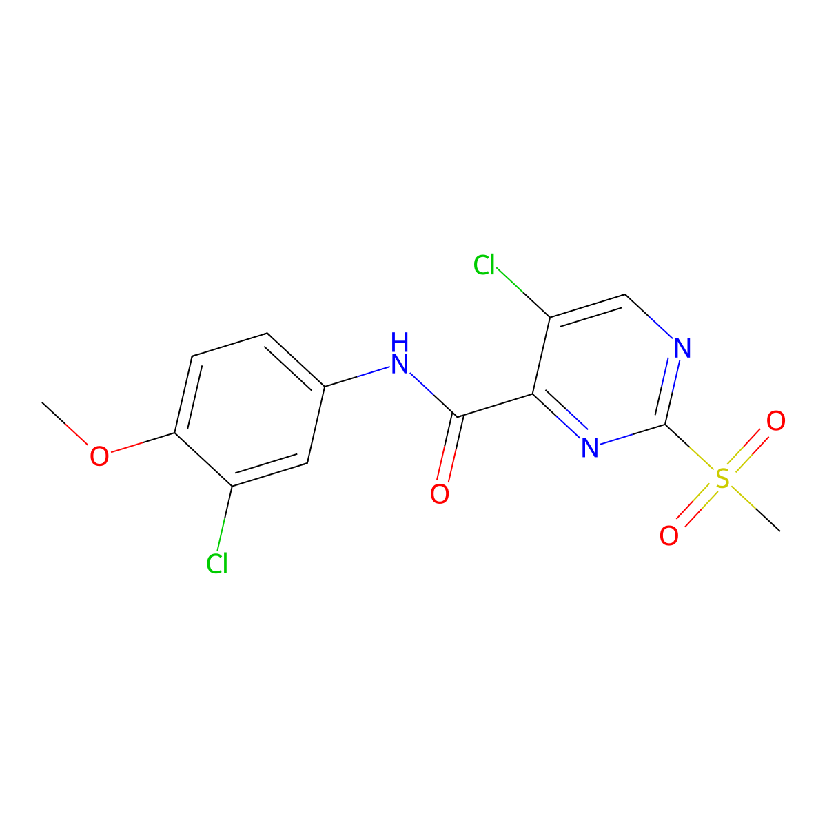 5-chloro-N-(3-chloro-4-methoxyphenyl)-2-methylsulfonylpyrimidine-4-carboxamide molecular structure, CAS 838884-39-2