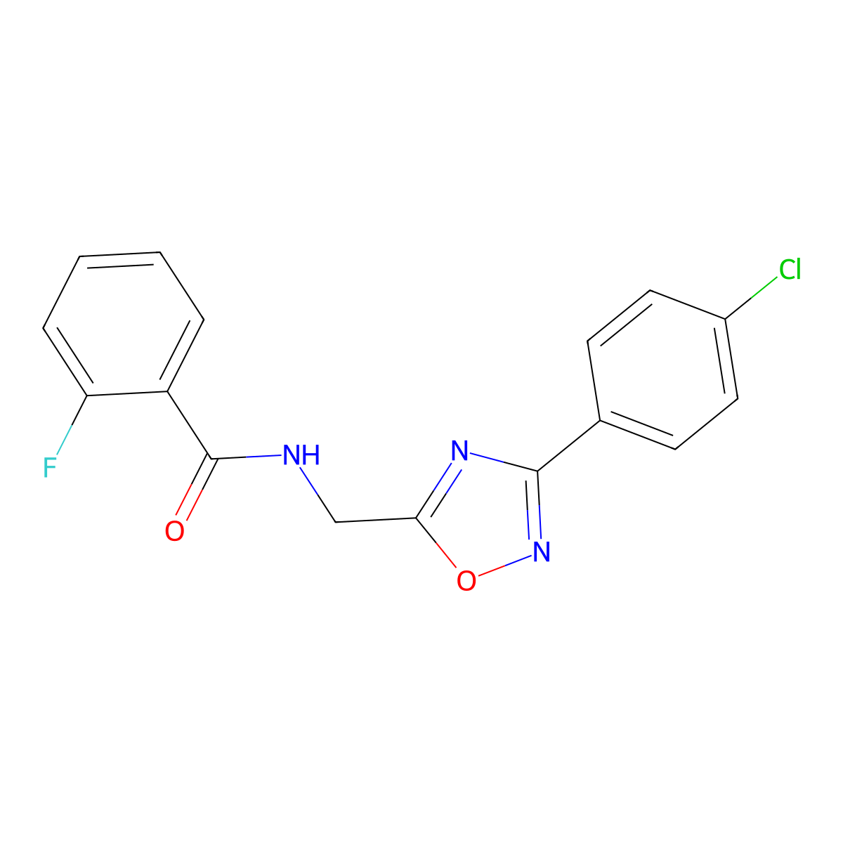 N-[[3-(4-chlorophenyl)-1,2,4-oxadiazol-5-yl]methyl]-2-fluorobenzamide molecular structure, CAS 838884-51-8