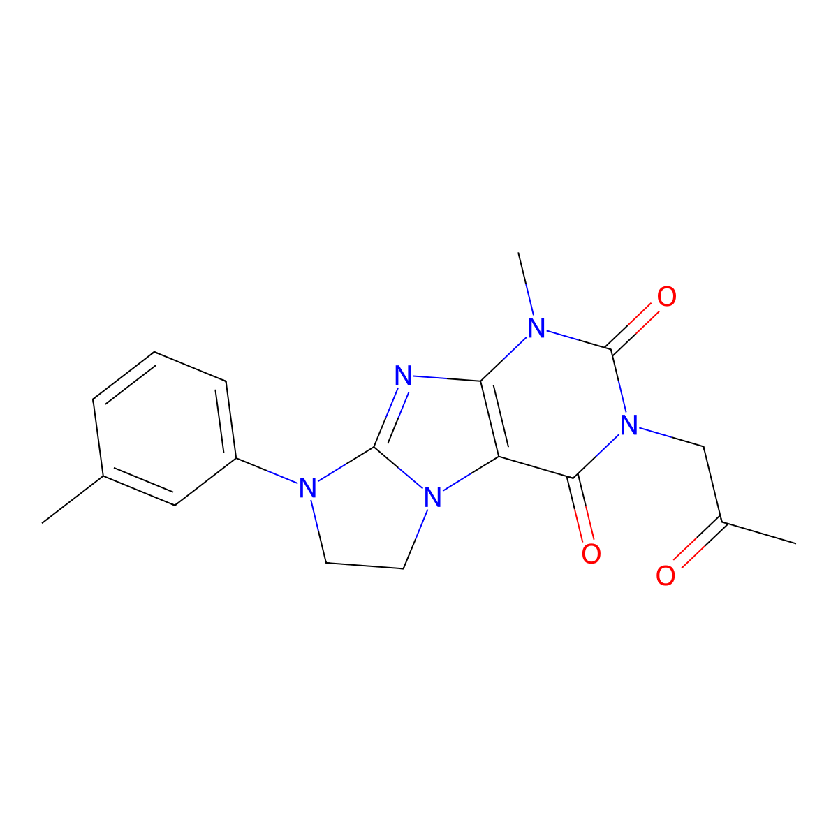 1-methyl-3-(2-oxopropyl)-8-(m-tolyl)-7,8-dihydro-1H-imidazo[2,1-f]purine-2,4(3H,6H)-dione molecular structure, CAS 838884-53-0