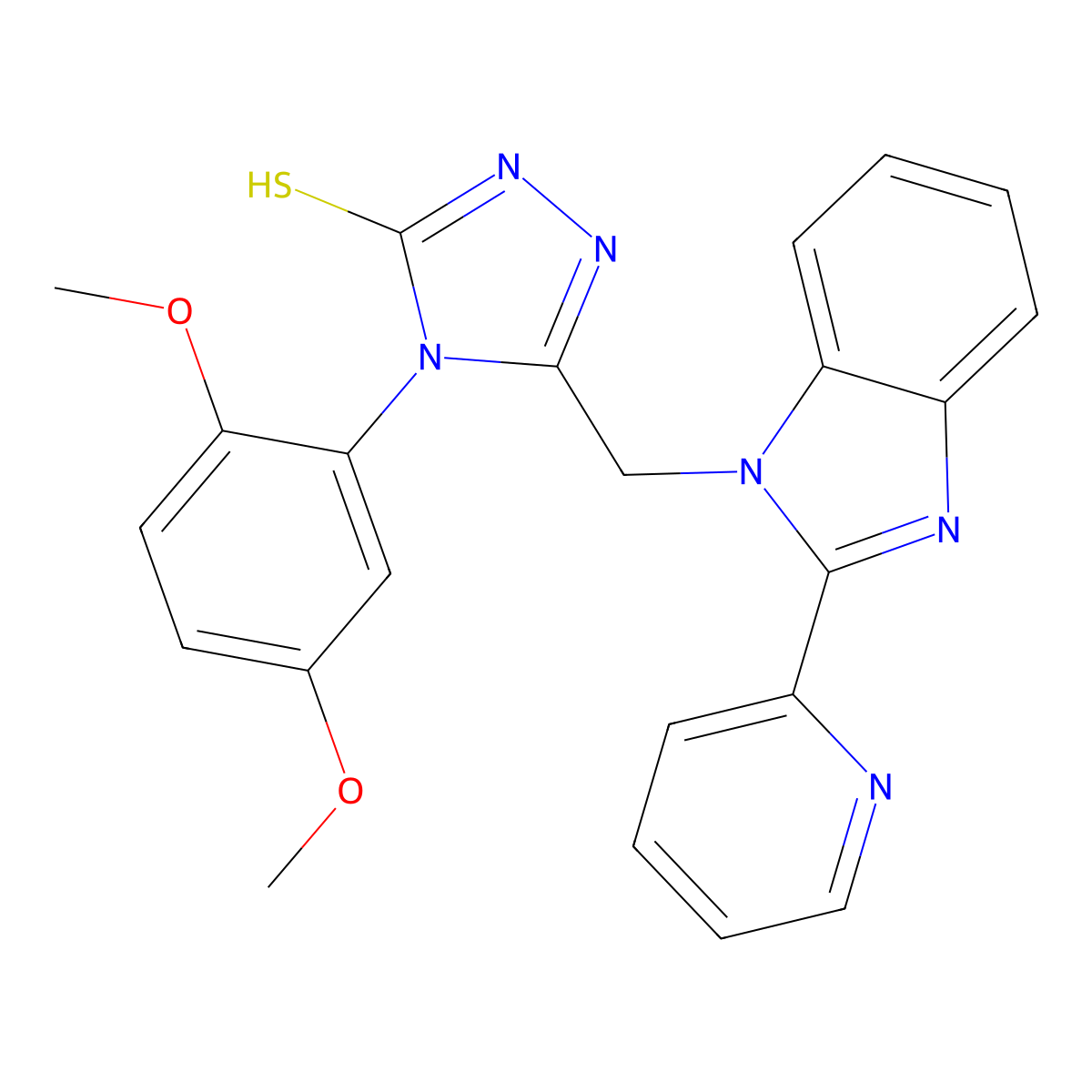 4-(2,5-dimethoxyphenyl)-3-[(2-pyridin-2-ylbenzimidazol-1-yl)methyl]-1H-1,2,4-triazole-5-thione molecular structure, CAS 838884-62-1