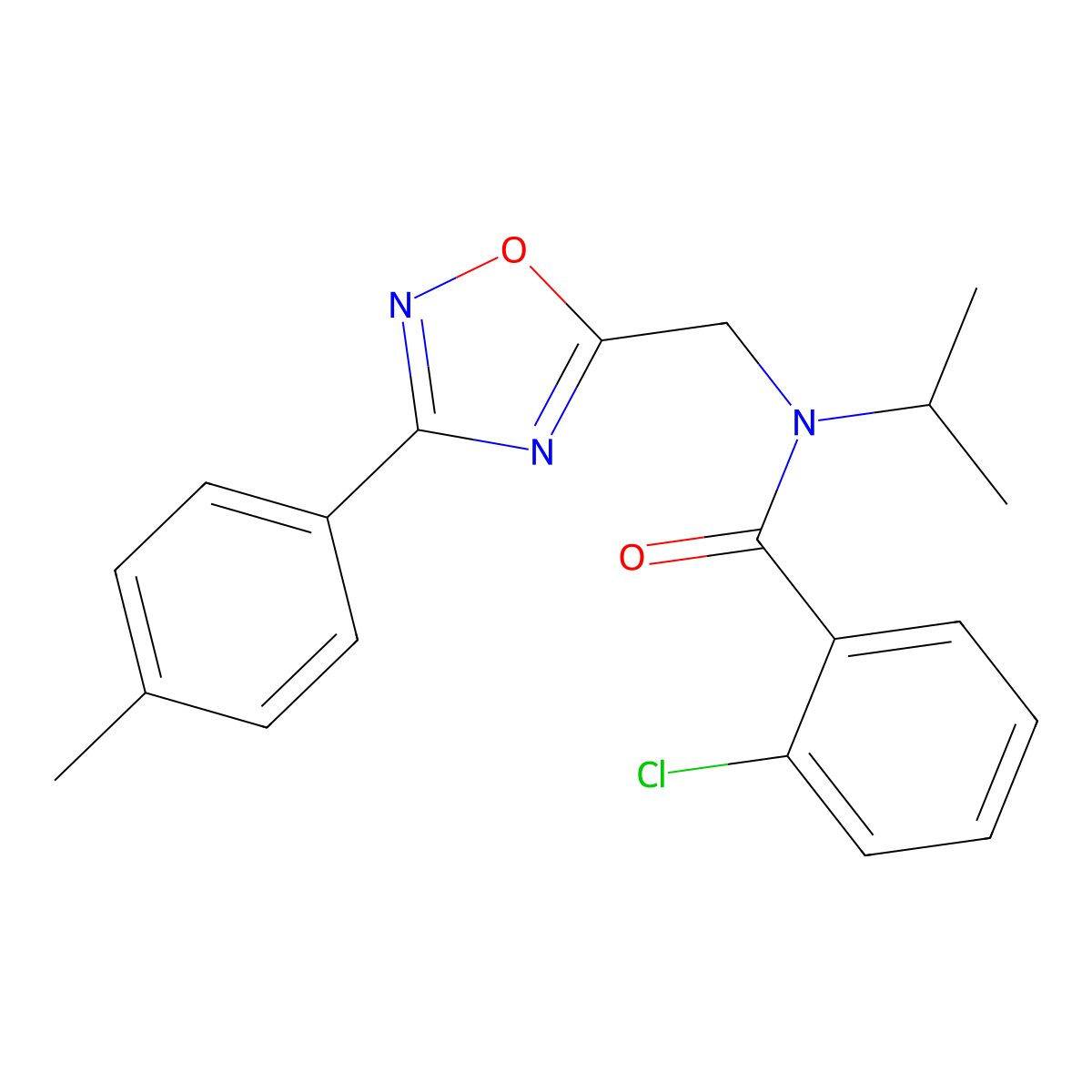 2-chloro-N-[[3-(4-methylphenyl)-1,2,4-oxadiazol-5-yl]methyl]-N-propan-2-ylbenzamide molecular structure, CAS 838884-71-2