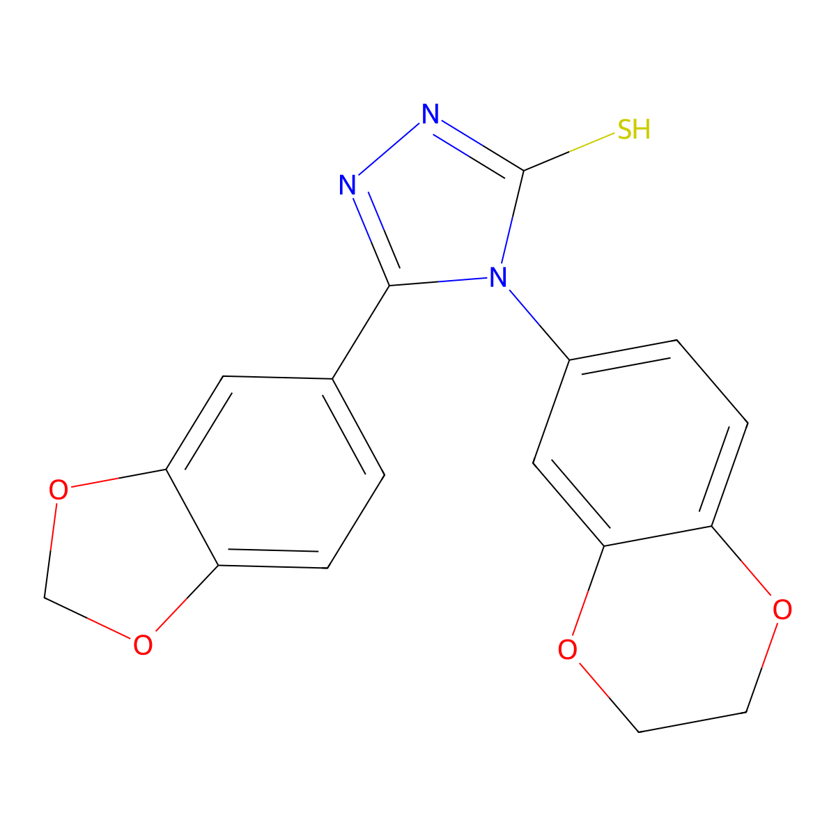 3-(1,3-benzodioxol-5-yl)-4-(2,3-dihydro-1,4-benzodioxin-6-yl)-1H-1,2,4-triazole-5-thione molecular structure, CAS 838885-02-2