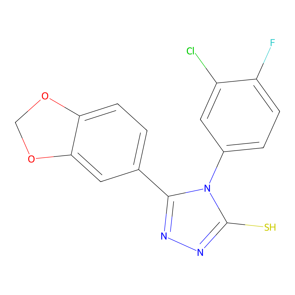 3-(1,3-benzodioxol-5-yl)-4-(3-chloro-4-fluorophenyl)-1H-1,2,4-triazole-5-thione molecular structure, CAS 838885-22-6